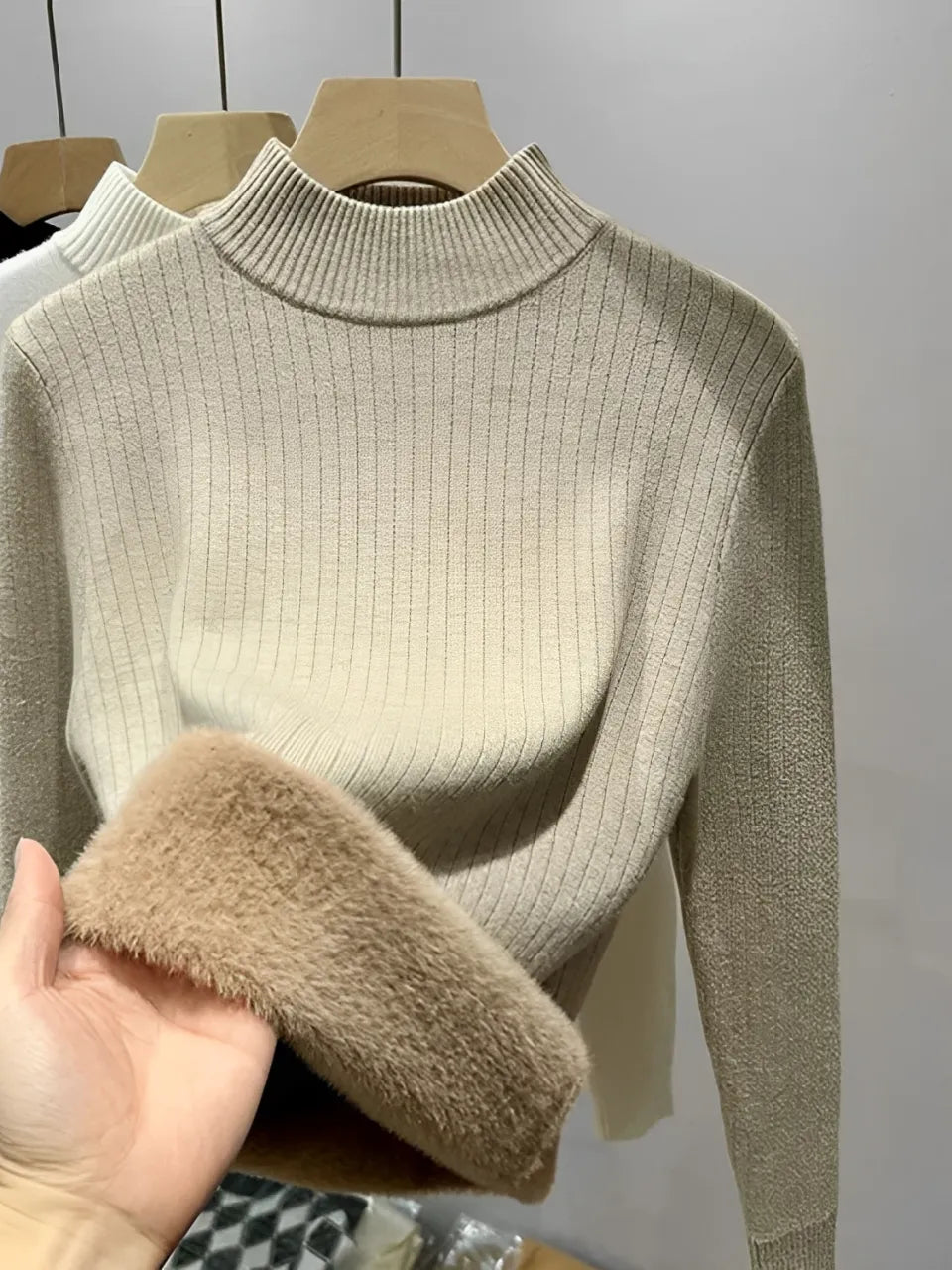Women's Brushed Ribbed Cotton Turtleneck Sweater - Melinda