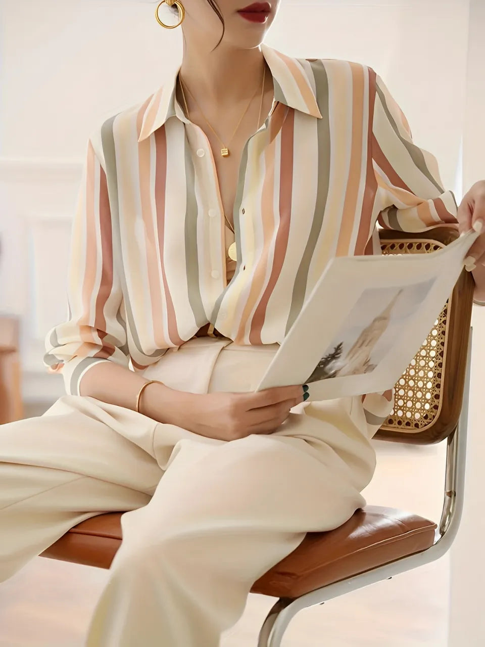 Striped Dress Shirt with Classic Collar and Buttons – Jasmine