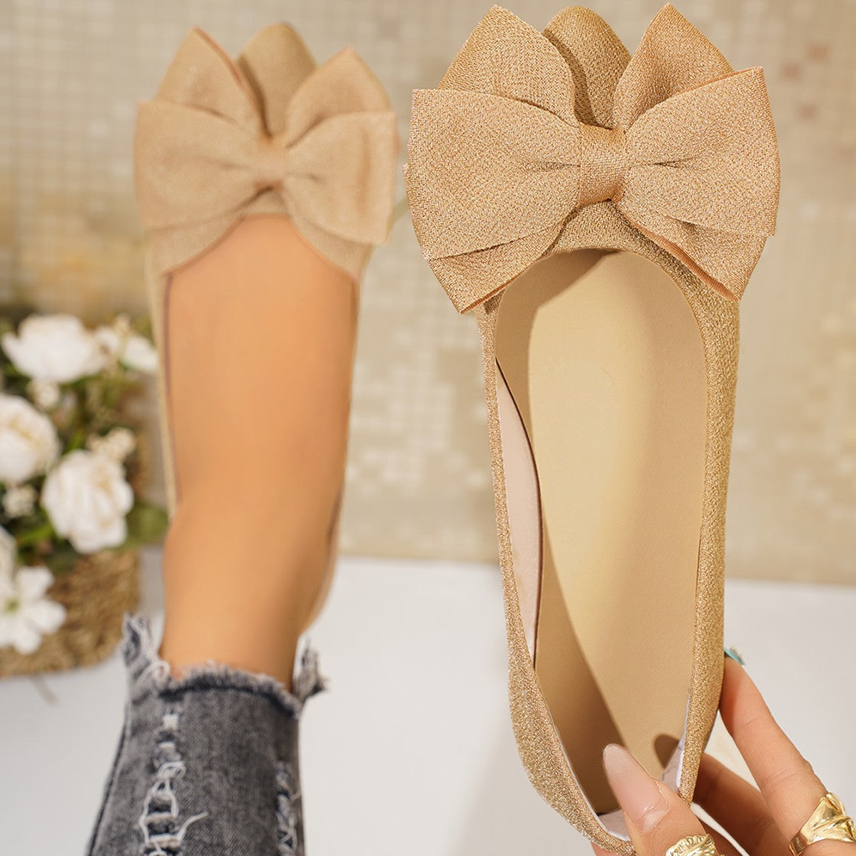 Mocassins plats à enfiler Bella Bow pour femme Fiorelle – Chaussures décontractées à semelle souple et bout pointu (US 5–10,5)