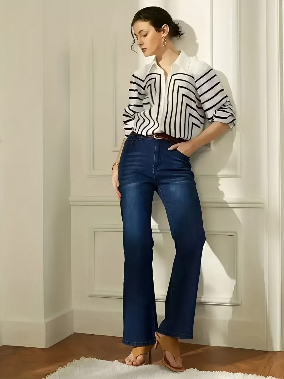 Chemise rayée élégante à boutons sur le devant – Zaira
