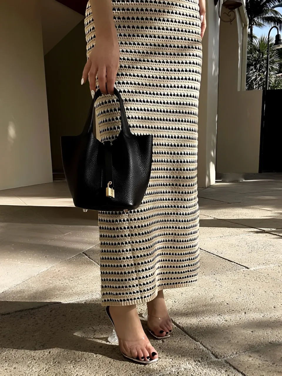 Robe longue sans manches en viscose à rayures pour femme avec encolure ronde - Pâmela