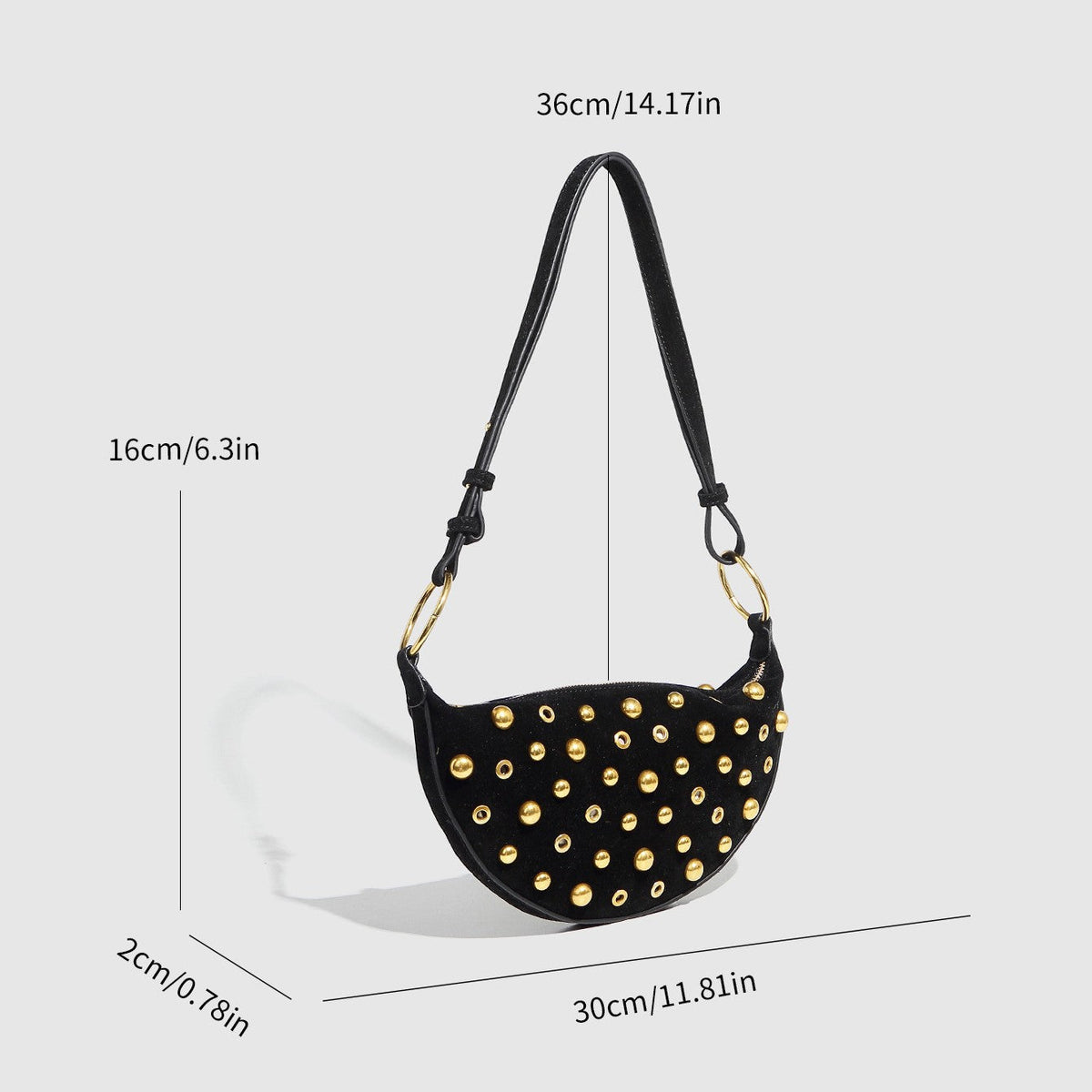 Sac à aisselle Fiorelle Women's Rebel Rivet - Sac bandoulière punk à clous champignons avec bride amovible et texture effet usé