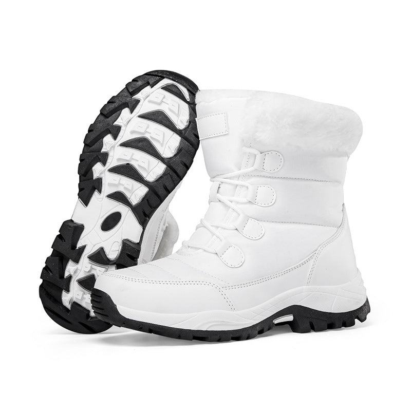 Fiorelle Damen Thermische Winter-Wanderstiefel - Hoch geschnittene, fleecegefütterte Schneestiefel (Rosa, Weiß & Schwarz - US 5-10)