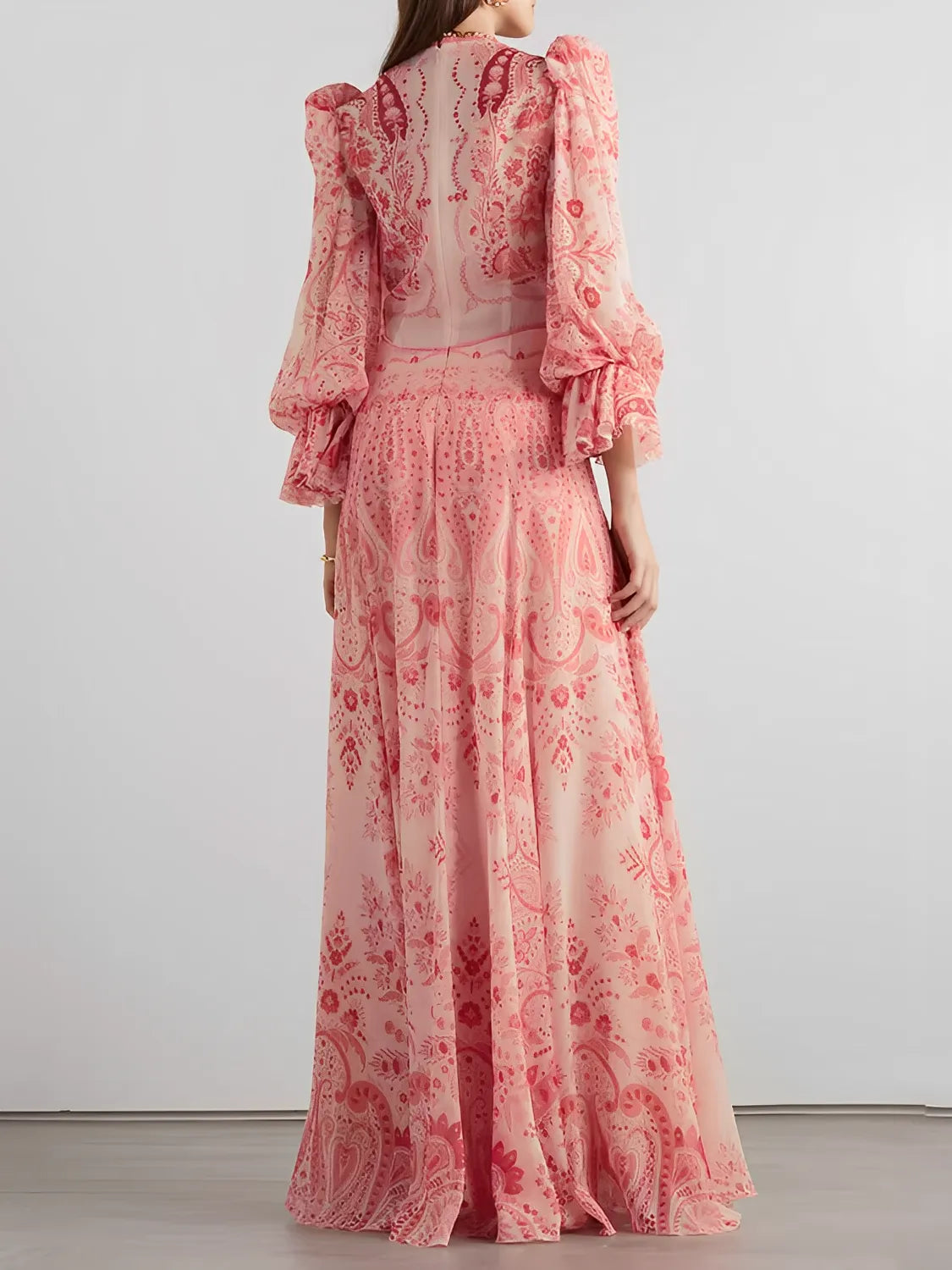 Elegant Printed Fitted Maxi Dress with Long Sleeves – Clarisse
