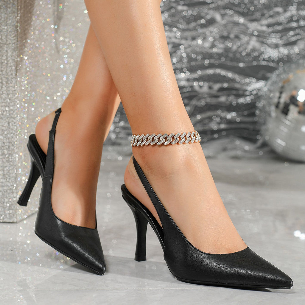 Fiorelle Damen Élise minimalistische High Heels im französischen Stil mit Schnallenriemen und spitzer Zehenpartie – schmale Stiletto-Pumps (US 5–10)
