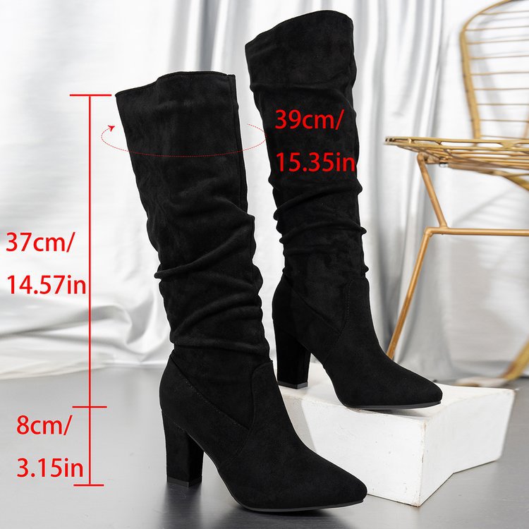 Bottes hautes à talon bloc et bout pointu en suédine pour femme Fiorelle – Bottes montantes à talon épais (US 4–10,5)
