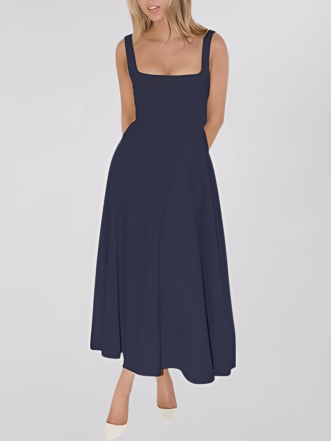 A-Line Maxi Dress with Structured Corset and Square Neckline - Luciene