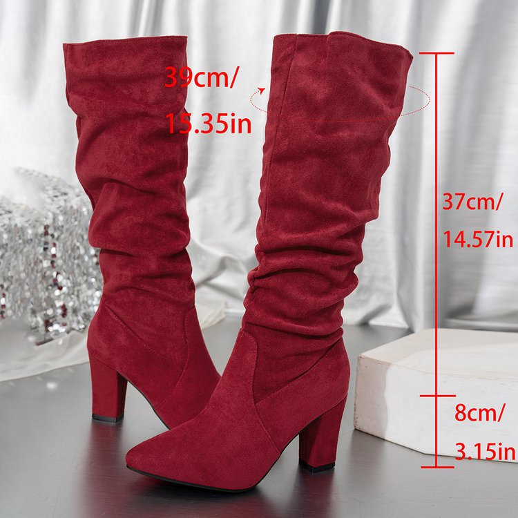 Bottes hautes à talon bloc et bout pointu en suédine pour femme Fiorelle – Bottes montantes à talon épais (US 4–10,5)