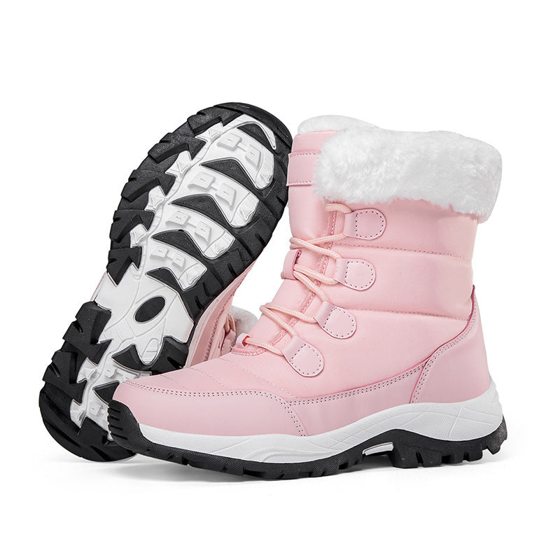 Fiorelle Damen Thermische Winter-Wanderstiefel - Hoch geschnittene, fleecegefütterte Schneestiefel (Rosa, Weiß & Schwarz - US 5-10)