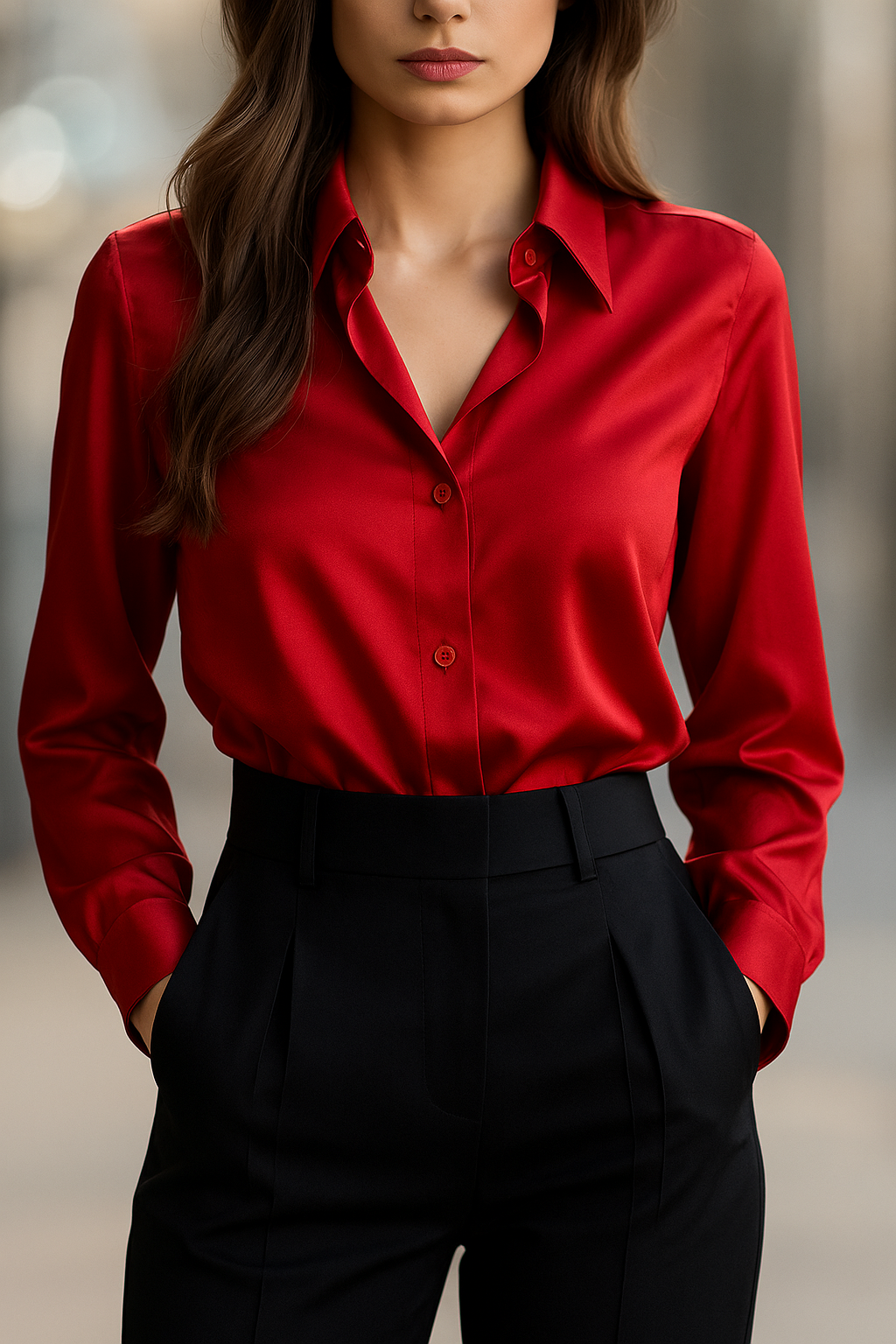 Satin Shirt with Lapel Collar and Straight Cuffs – Iolanda