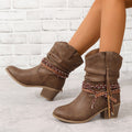 Bottes western à pompons pour femme Fiorelle - Bottines cowboy à boucle tressée, talon carré et bout pointu (US 5-10)