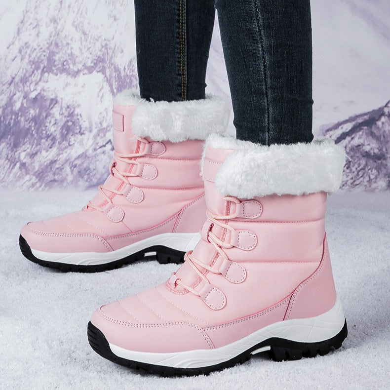 Fiorelle Damen Thermische Winter-Wanderstiefel - Hoch geschnittene, fleecegefütterte Schneestiefel (Rosa, Weiß & Schwarz - US 5-10)