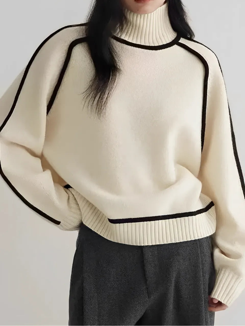Ribbed High-Neck Sweater with 3D Raised Stripes - Natalie