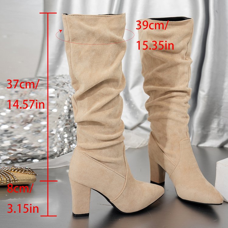 Bottes hautes à talon bloc et bout pointu en suédine pour femme Fiorelle – Bottes montantes à talon épais (US 4–10,5)