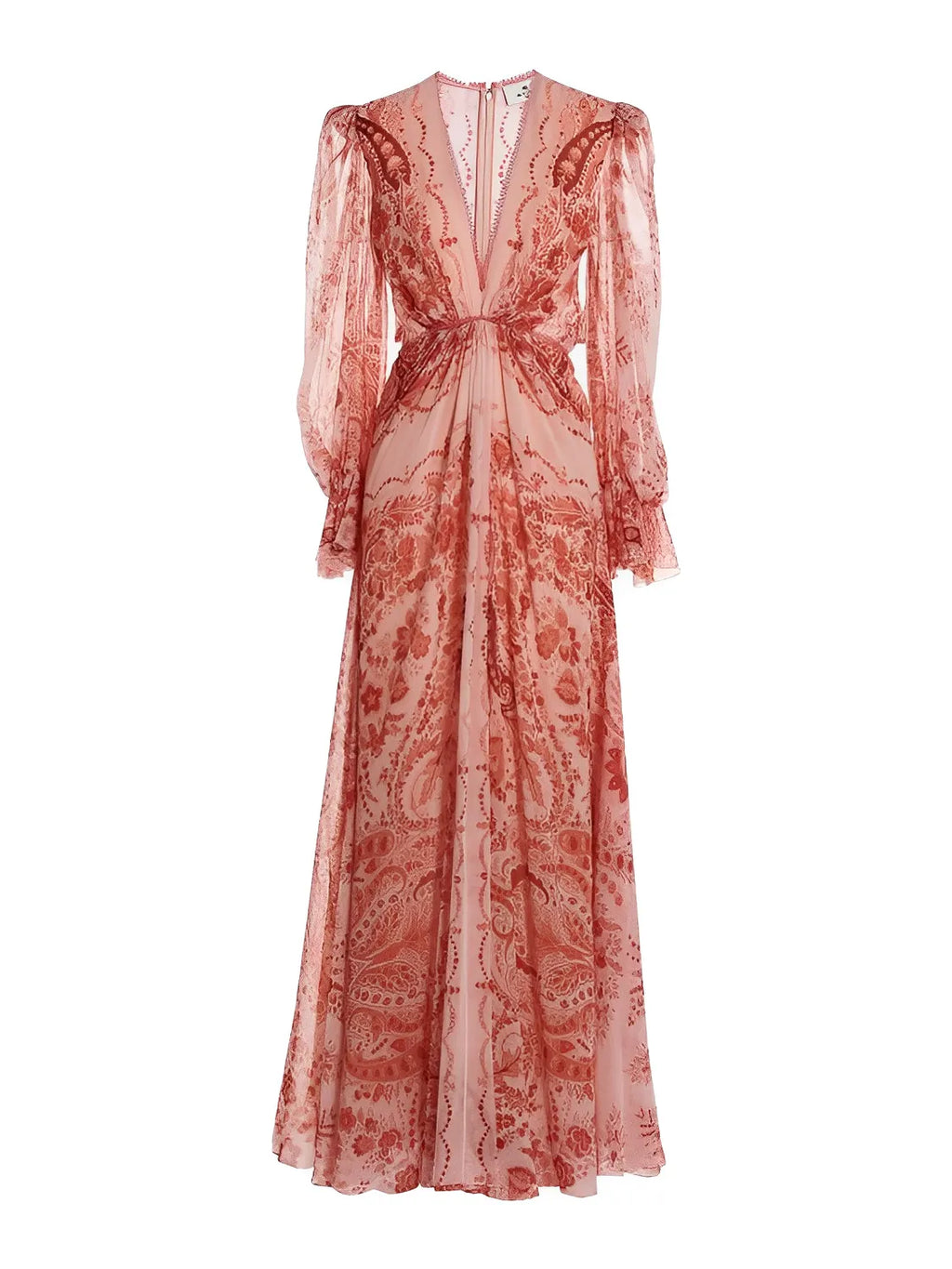 Elegant Printed Fitted Maxi Dress with Long Sleeves – Clarisse
