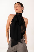 ÉXI-MIA BLACK SILK HALTER TOP