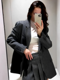Women's Oversized Pinstripe Blazer with Buttons - Francine