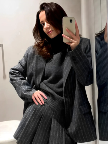 Women's Oversized Pinstripe Blazer with Buttons - Francine