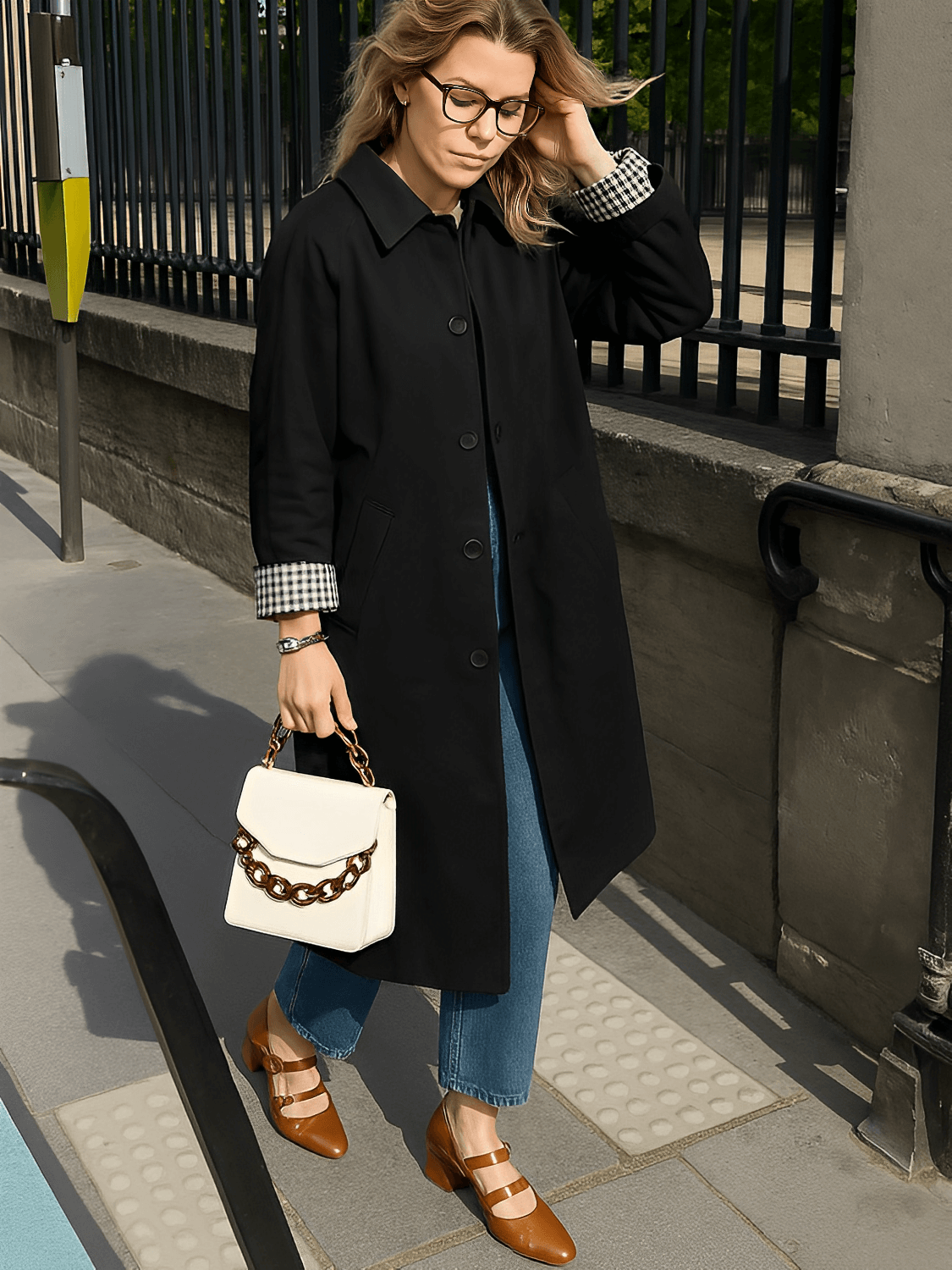 Classic Cut Overcoat with Plaid Lining and Buttons - Luceli