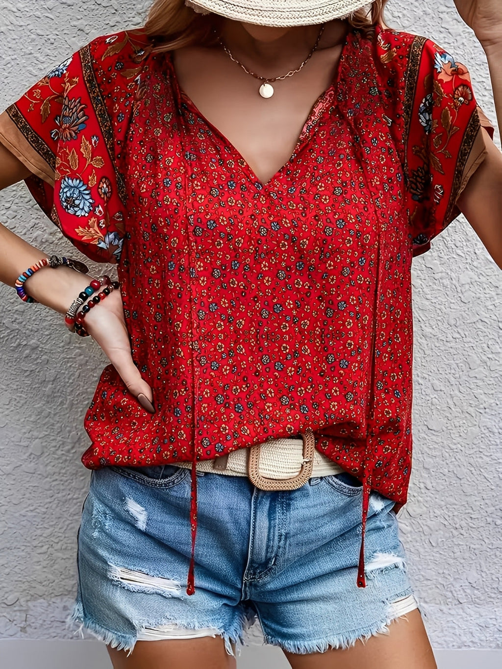 Blouse en viscose à imprimé floral avec manches papillon – Tereza