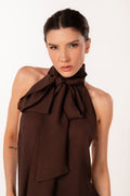 ÉXI-MIA BROWN SILK HALTER TOP