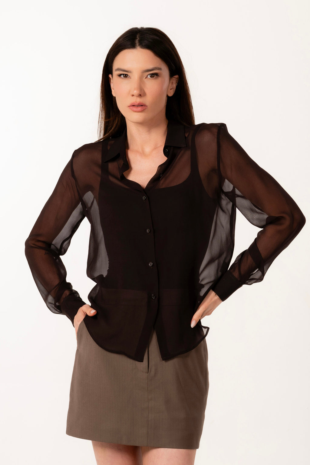 ÉXI-ADA BROWN SILK SHIRT