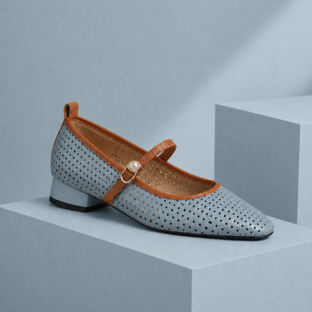 Elaine Leder-Spangenpumps