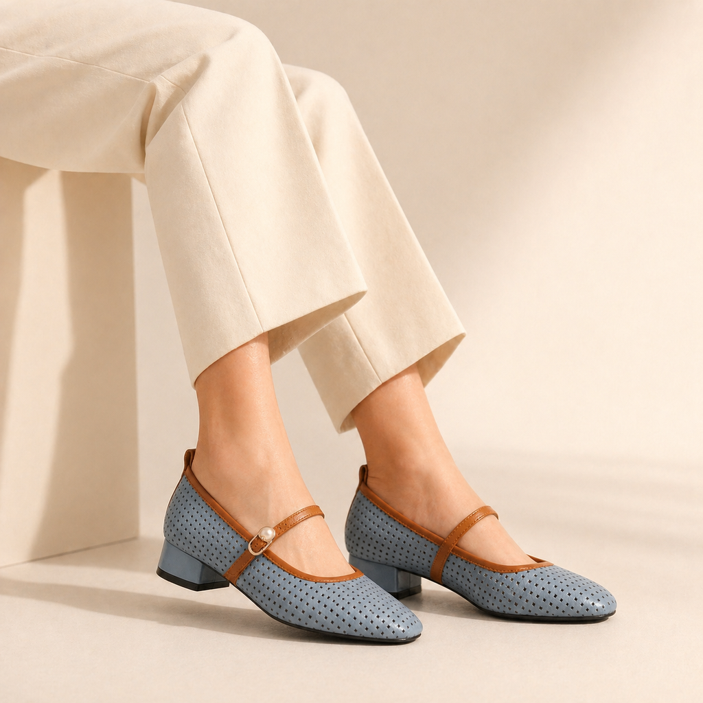 Elaine Leder-Spangenpumps