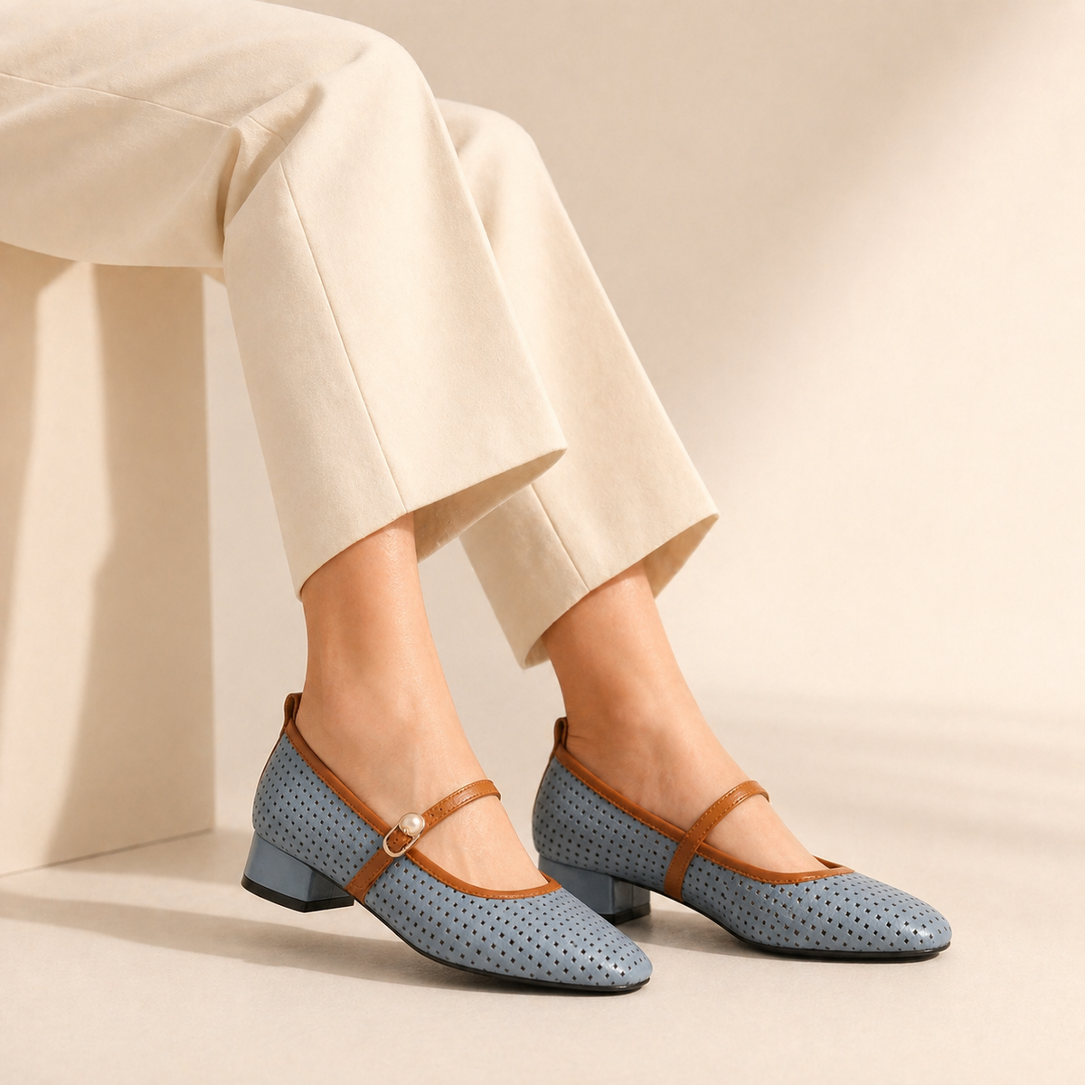 Elaine Leder-Spangenpumps