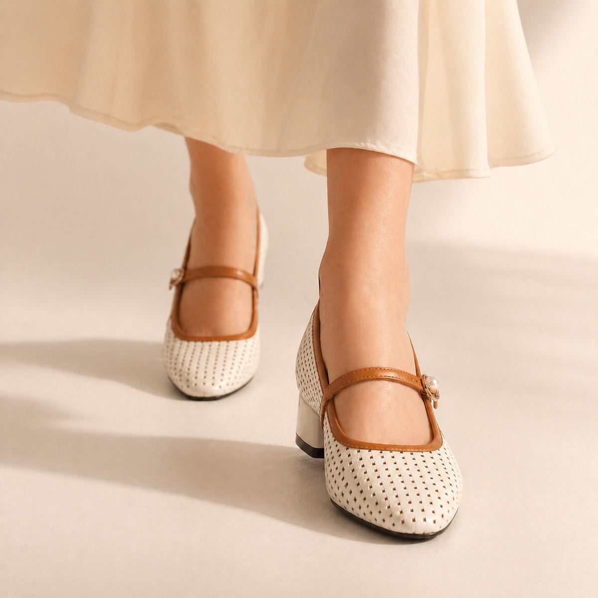 Elaine Leder-Spangenpumps