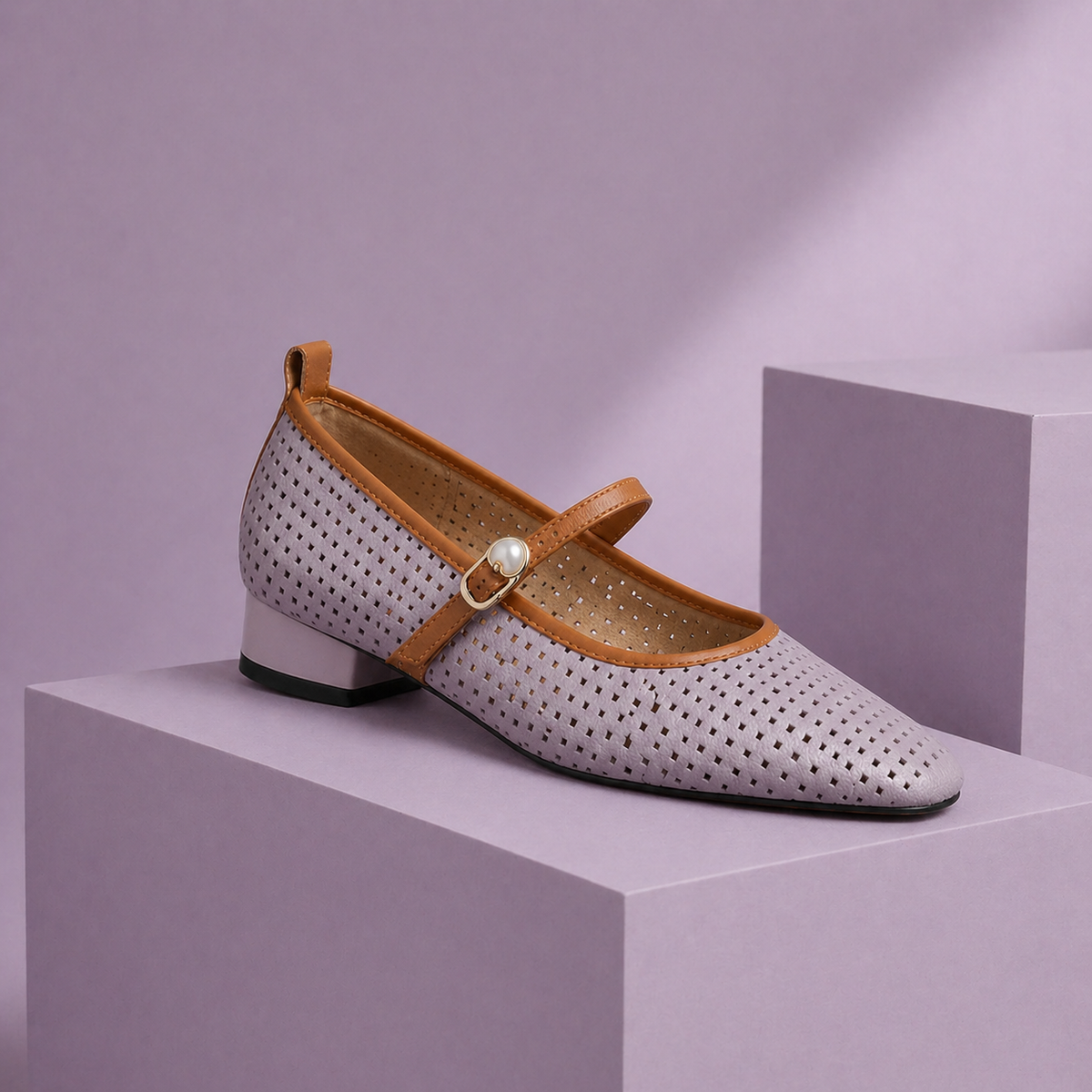Elaine Leder-Spangenpumps