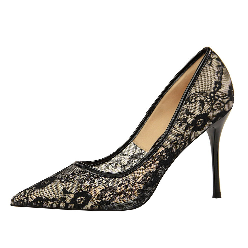 Escarpins à talons aiguilles en dentelle et résille Valeria pour femme Fiorelle – Chaussures élégantes à bout pointu et découpes (US 3,5–10,5)