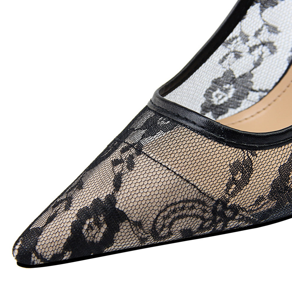 Escarpins à talons aiguilles en dentelle et résille Valeria pour femme Fiorelle – Chaussures élégantes à bout pointu et découpes (US 3,5–10,5)