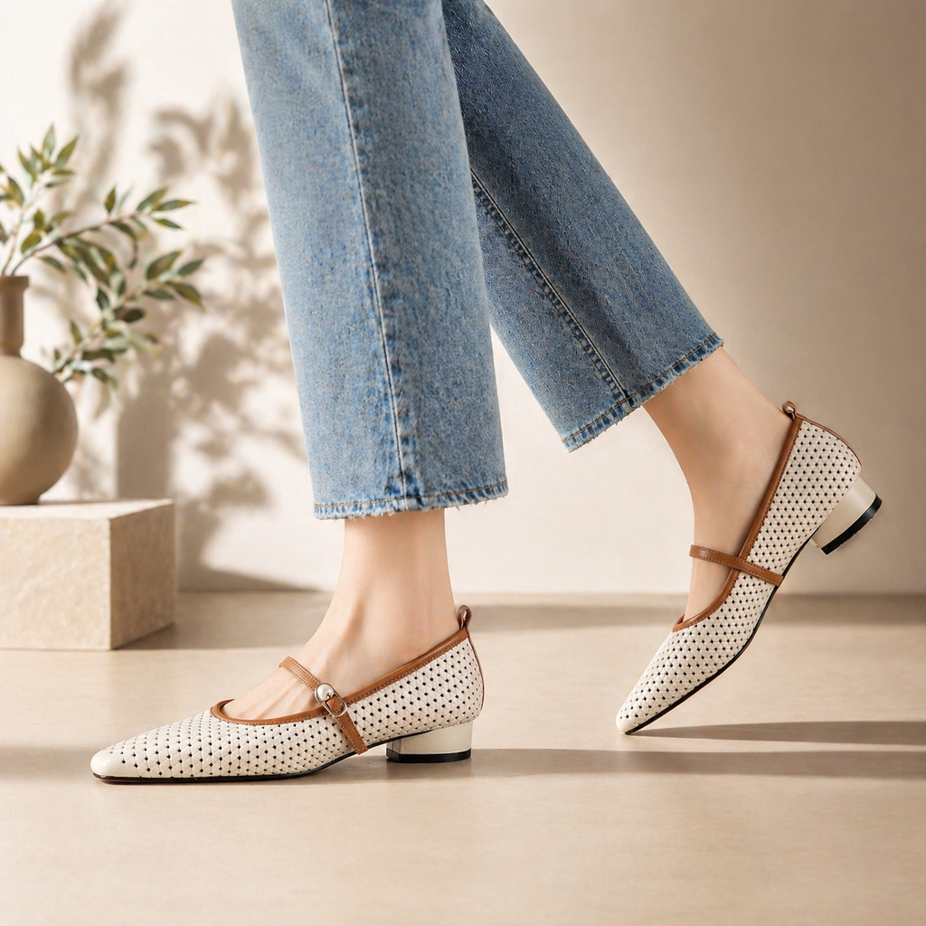 Elaine Leder-Spangenpumps