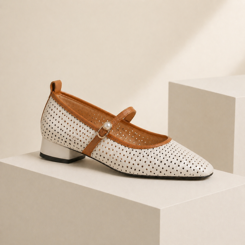 Elaine Leder-Spangenpumps