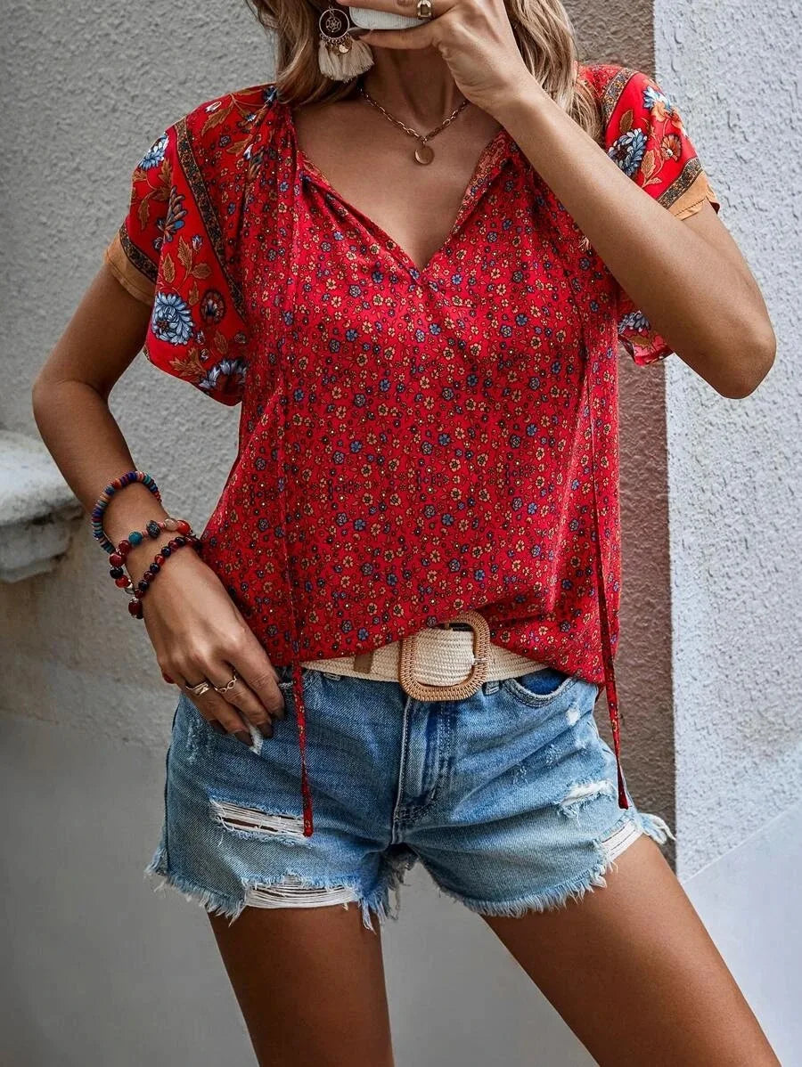 Blouse en viscose à imprimé floral avec manches papillon – Tereza