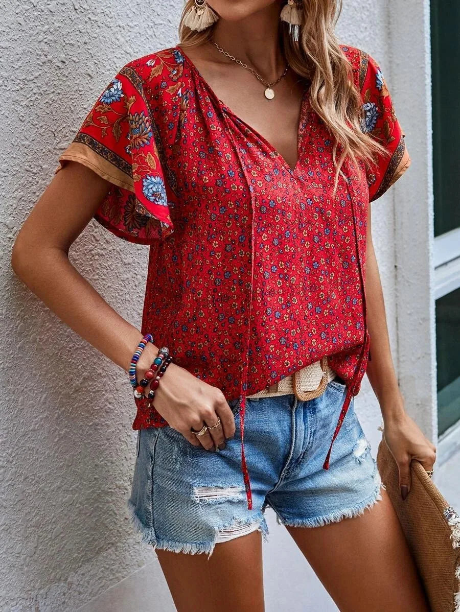 Blouse en viscose à imprimé floral avec manches papillon – Tereza