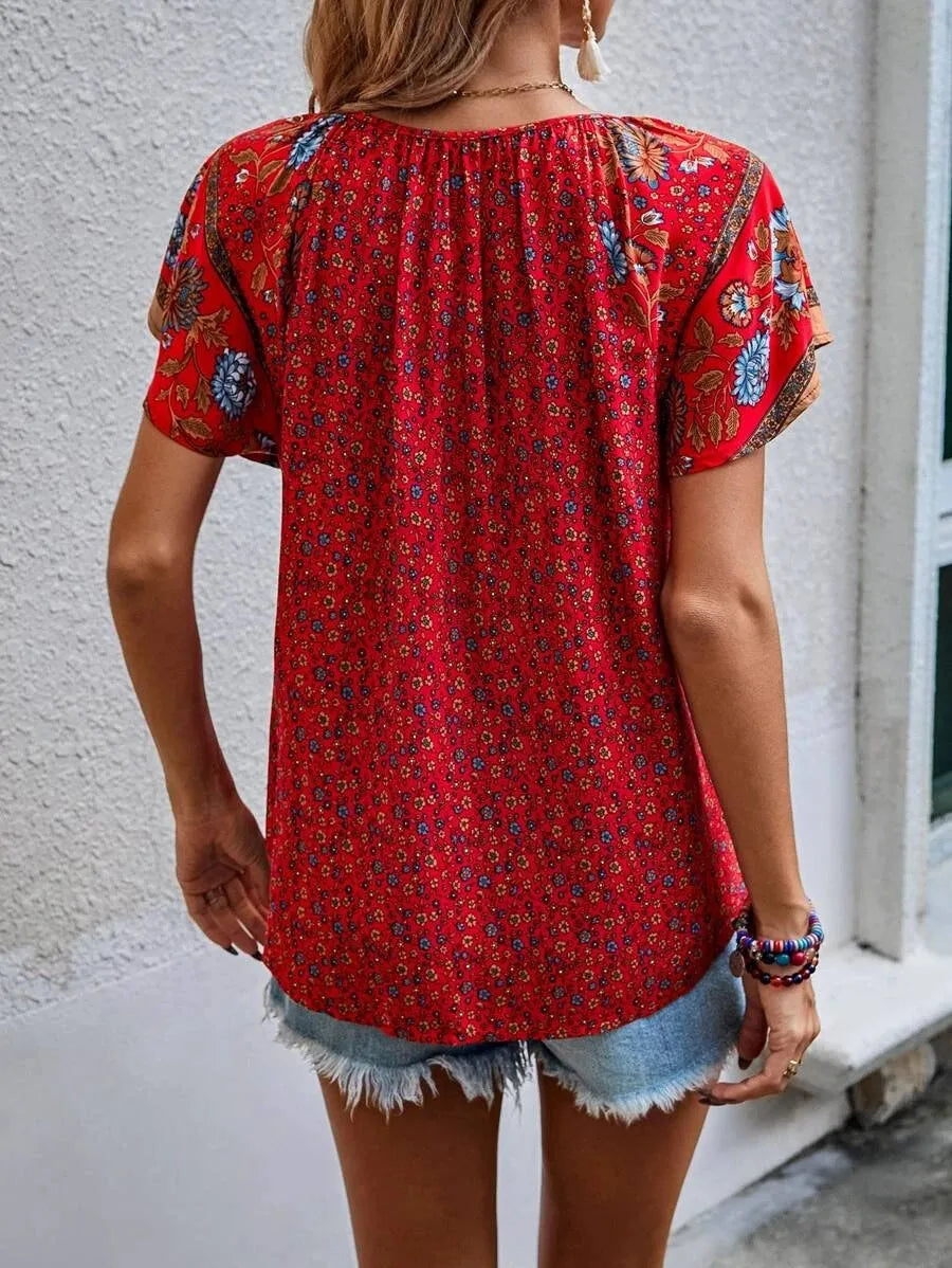 Blouse en viscose à imprimé floral avec manches papillon – Tereza