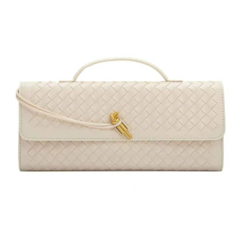 Pochette baguette céleste pour femme Fiorelle - Minaudière tressée à fermoir pression avec bandoulière chaîne