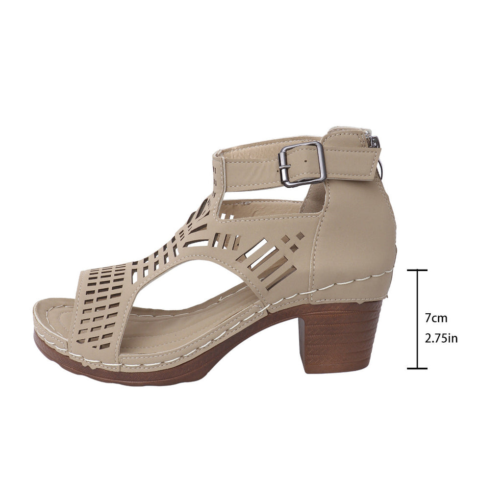 Fiorelle Damen Peep-Toe-Pumps mit Schnalle – Ausgestanzte Sandaletten mit Blockabsatz (US 5–10,5)