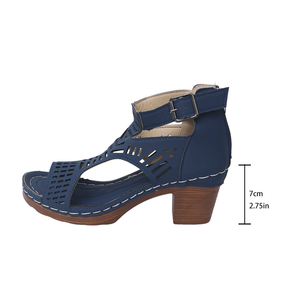 Fiorelle Damen Peep-Toe-Pumps mit Schnalle – Ausgestanzte Sandaletten mit Blockabsatz (US 5–10,5)